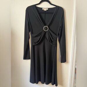 Michael Kors Black Long Sleeve Rhinestone Ring Midi Dress Y2K Glam Party LBD
